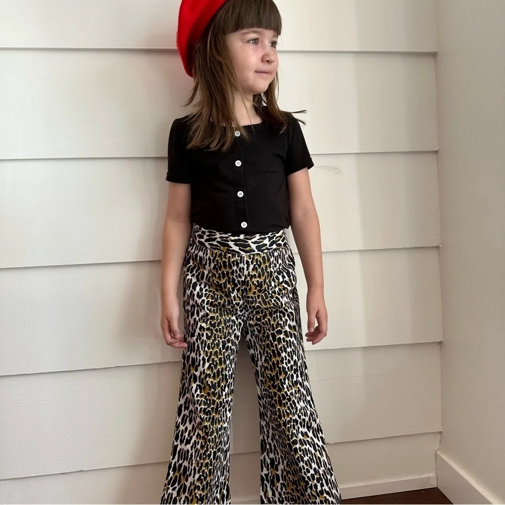 Vintage Fabric Leopard Print Flared Pants